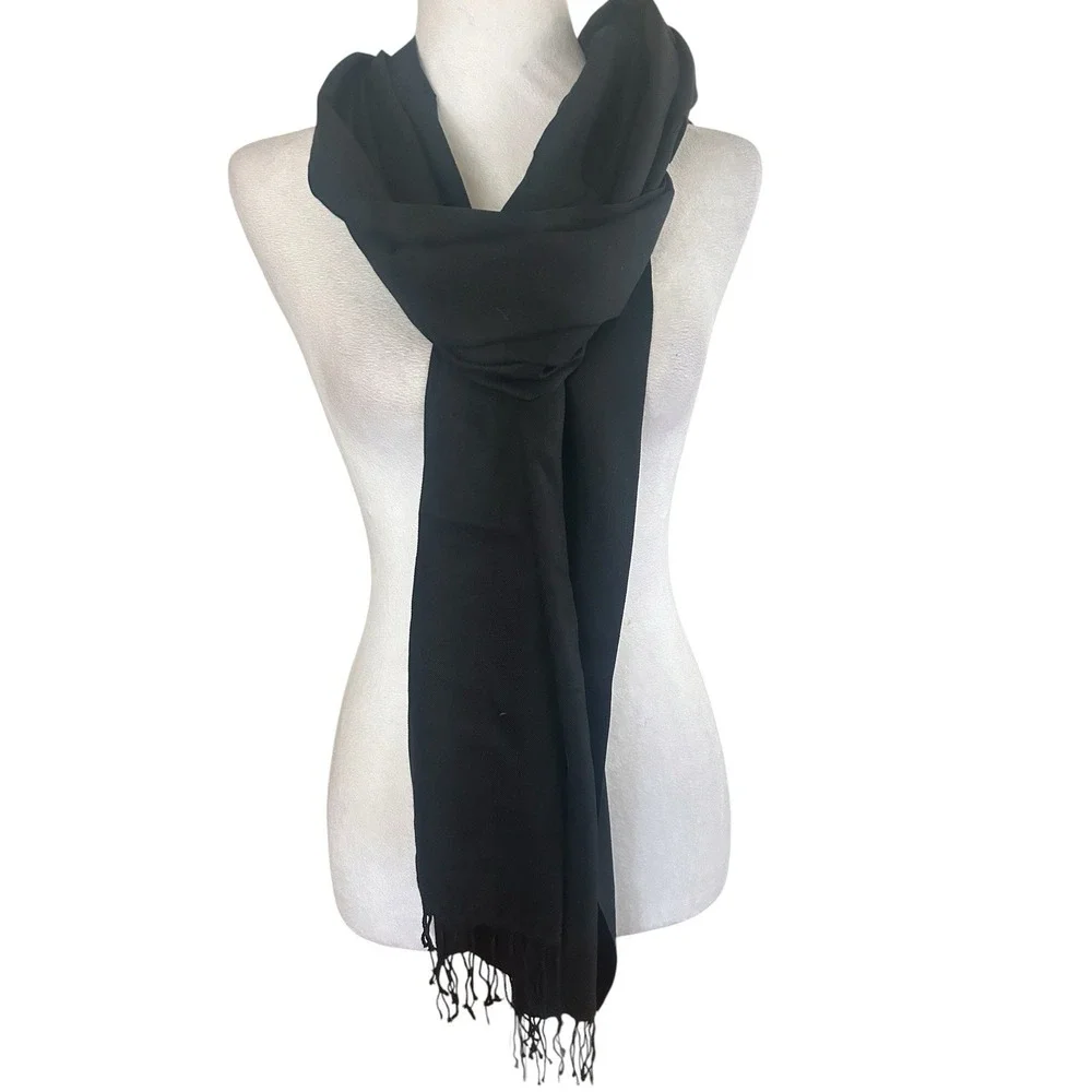 Talbots Black 100% Silk Scarf NWOT Classic 21in x 80 in